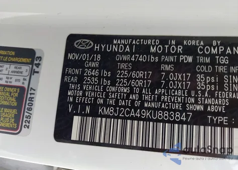 2019 Hyundai Tucson Se from USA, damaged, VIN KM8J2CA49KU883847